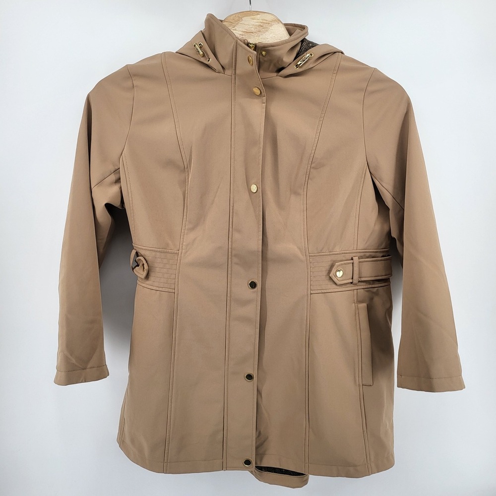 Liz‎ Claiborne Woman's 1X French Caramel Hooded Water Resistant Trench Coat New